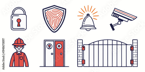 security icons with a gate and a fireman Vector
