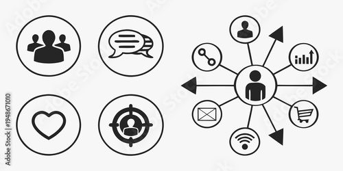 a group of people icons and social media symbols Vector