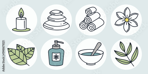 a collection of natural wellness and skincare icons Vector
