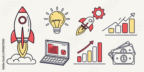 a collection of business and innovation icons Vector