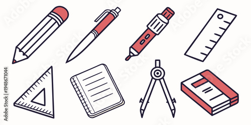 a collection of school supplies on a white background Vector