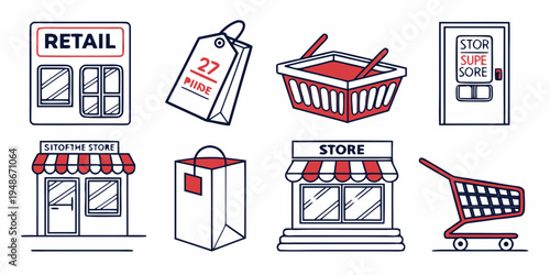 retail icons including shopping cart and storefront Vector