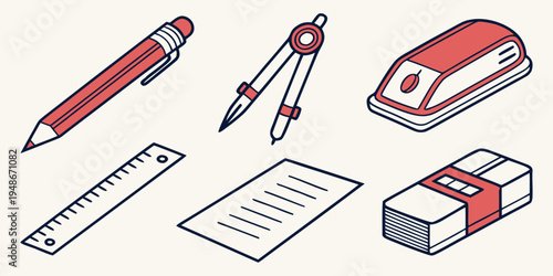 a set of school stationery items Vector