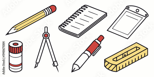 a collection of school stationery items Vector