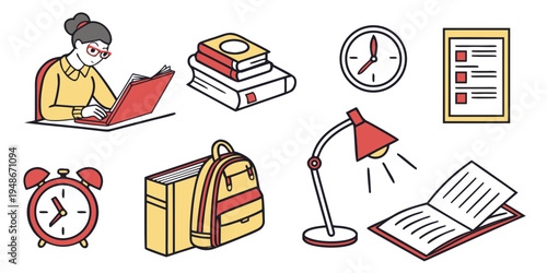a collection of office and study related items Vector