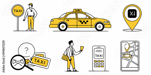 a set of illustrations depicting various transportation and delivery related icons Vector