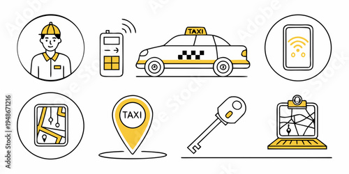 a collection of icons related to taxi services Vector
