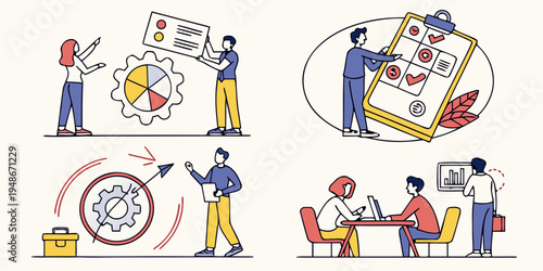 a group of people working together on a project Vector