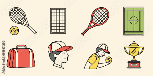 a collection of tennis icons and symbols Vector