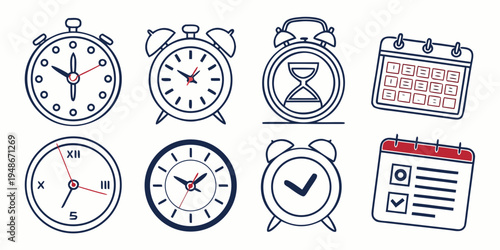 a collection of various clock and calendar icons Vector