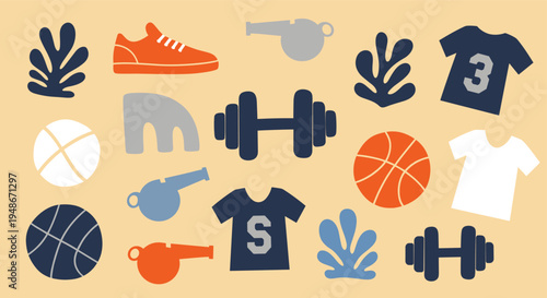 Sport equipment and gym fitness icons pattern