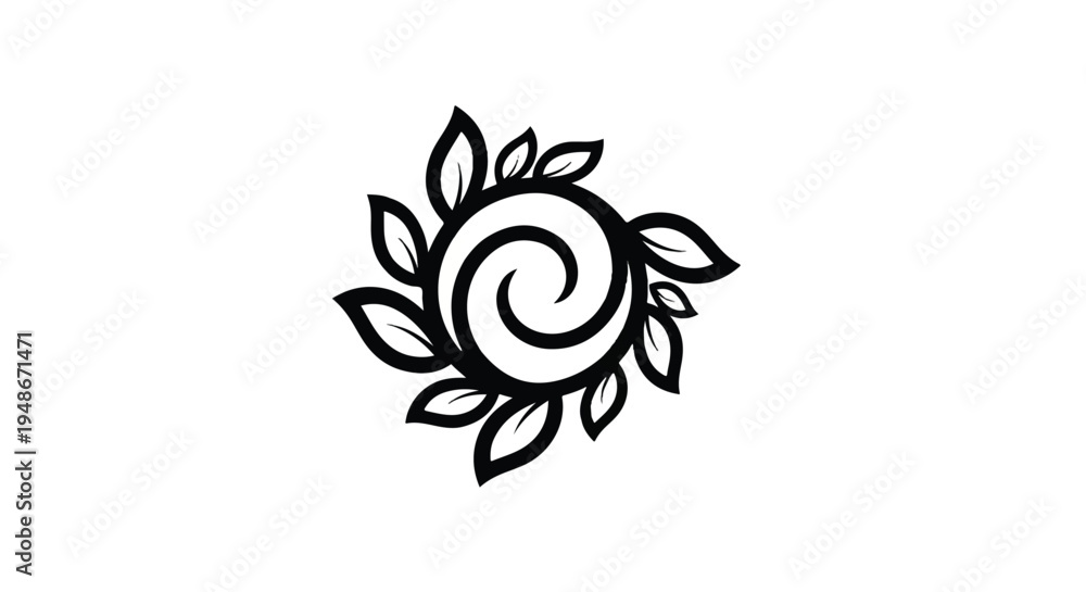 Obraz premium Abstract swirl symbol with leaf elements on white background