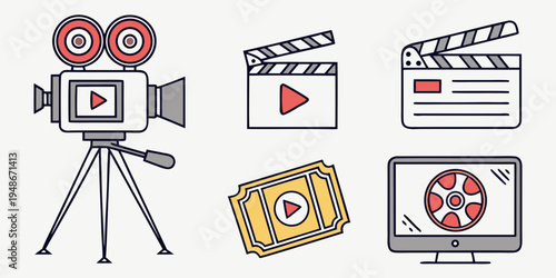 a collection of video production and playback icons Vector
