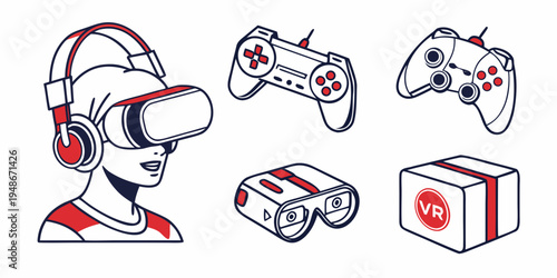 a man wearing a vr headset and gaming controllers Vector