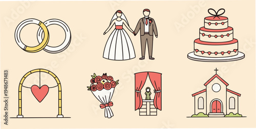 a set of wedding icons and symbols Vector