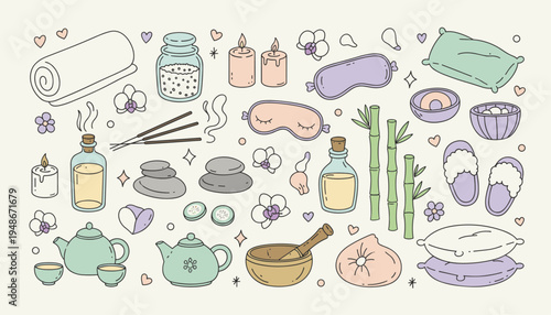 Hand drawn spa and wellness elements collection