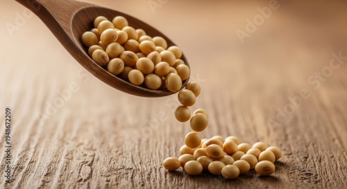 Soybeans with natural grain texture, plant protein ingredient widely used for tofu, soy milk, and healthy food products.