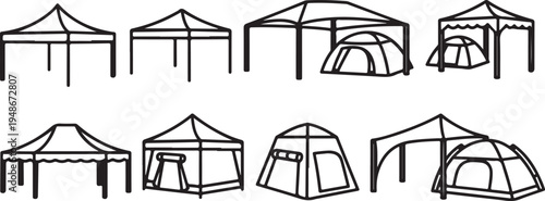 Various types of tents and canopies for outdoor events and camping Vector