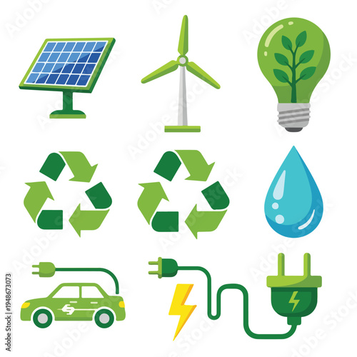 Icons representing environmentally friendly sustainable living