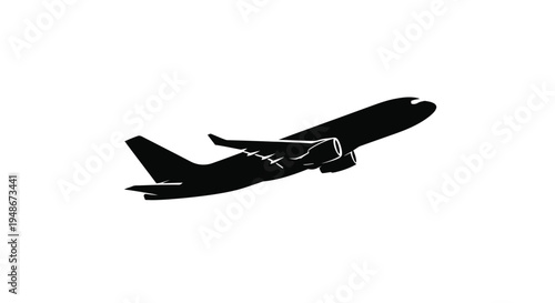 Silhouetted airplane in flight against a plain white background