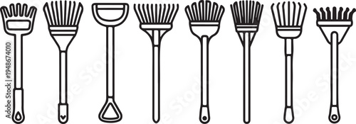 Various types of brushes with unique handles and bristle arrangements Vector