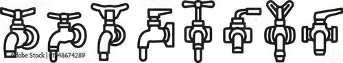 A diverse collection of water faucets and valves in various designs and styles Vector