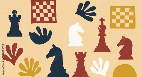 Abstract Chess Pieces and Geometric Shapes Pattern