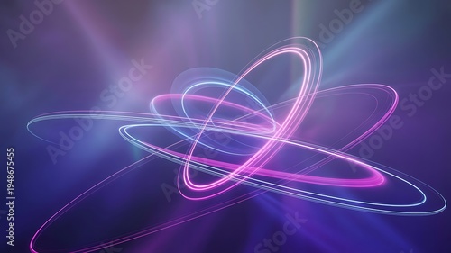 Intertwined neon light rings creating a dynamic abstract energy vortex