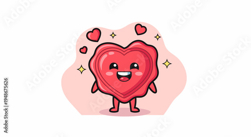 Playful cartoon heart character with smiling face.