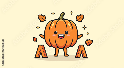 Playful Cartoon Pumpkin Character Stands Cheerfully with a Smile.