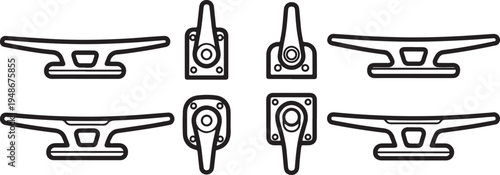 Various types of boat cleats and their different designs and functionalities Vector