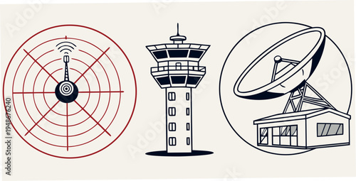 air traffic control and satellite communication systems Vector