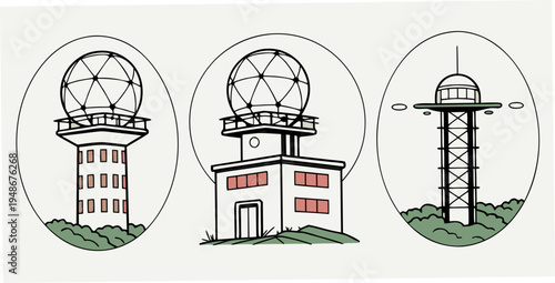 three different types of radio telescope antennas Vector