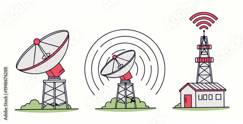 three different types of communication towers Vector