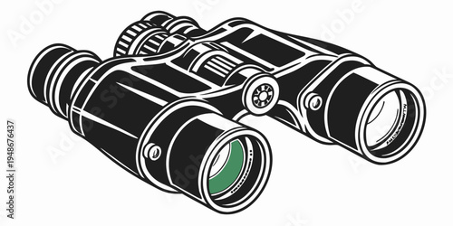 a pair of black binoculars with green lens detail Vector