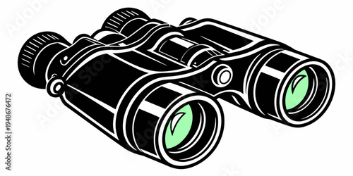 a pair of black binoculars with green lenses Vector