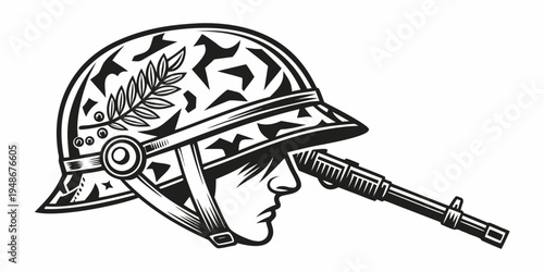 soldier wearing a helmet with a rifle Vector