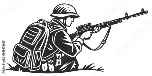 soldier crouching and aiming a rifle Vector