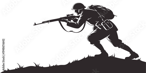 soldier in a crouching position aiming a rifle Vector