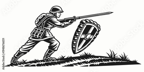 a medieval knight in armor holding a shield and spear Vector