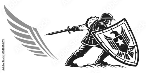 knight in armor holding shield and sword Vector