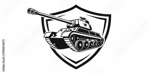 a tank on a shield emblem Vector