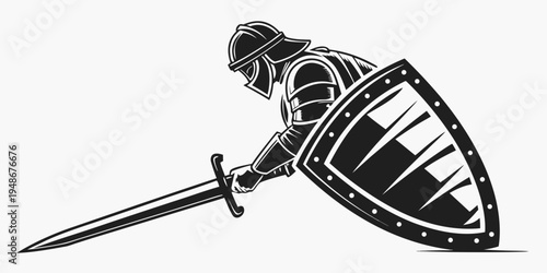a knight in armor holding a sword and shield Vector