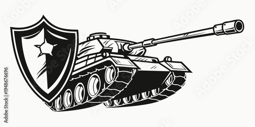 a black and white tank with a shield on the side Vector