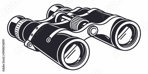 a pair of black binoculars with a silver hinge Vector