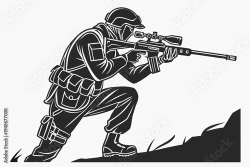 soldier in combat stance with rifle Vector