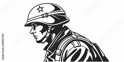 a soldier wearing a helmet with a star on it Vector