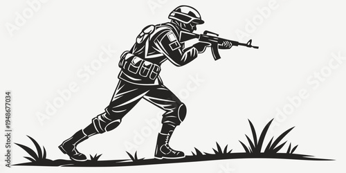 soldier in combat stance with rifle Vector