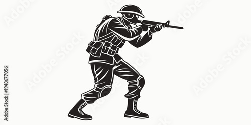 a soldier in combat gear aiming a rifle Vector
