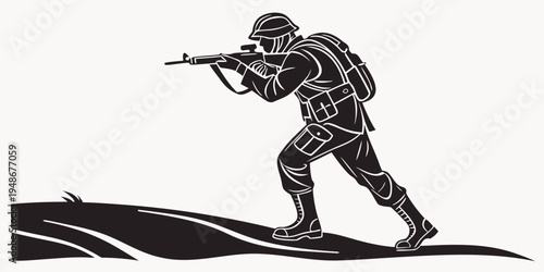 soldier in combat stance with rifle Vector